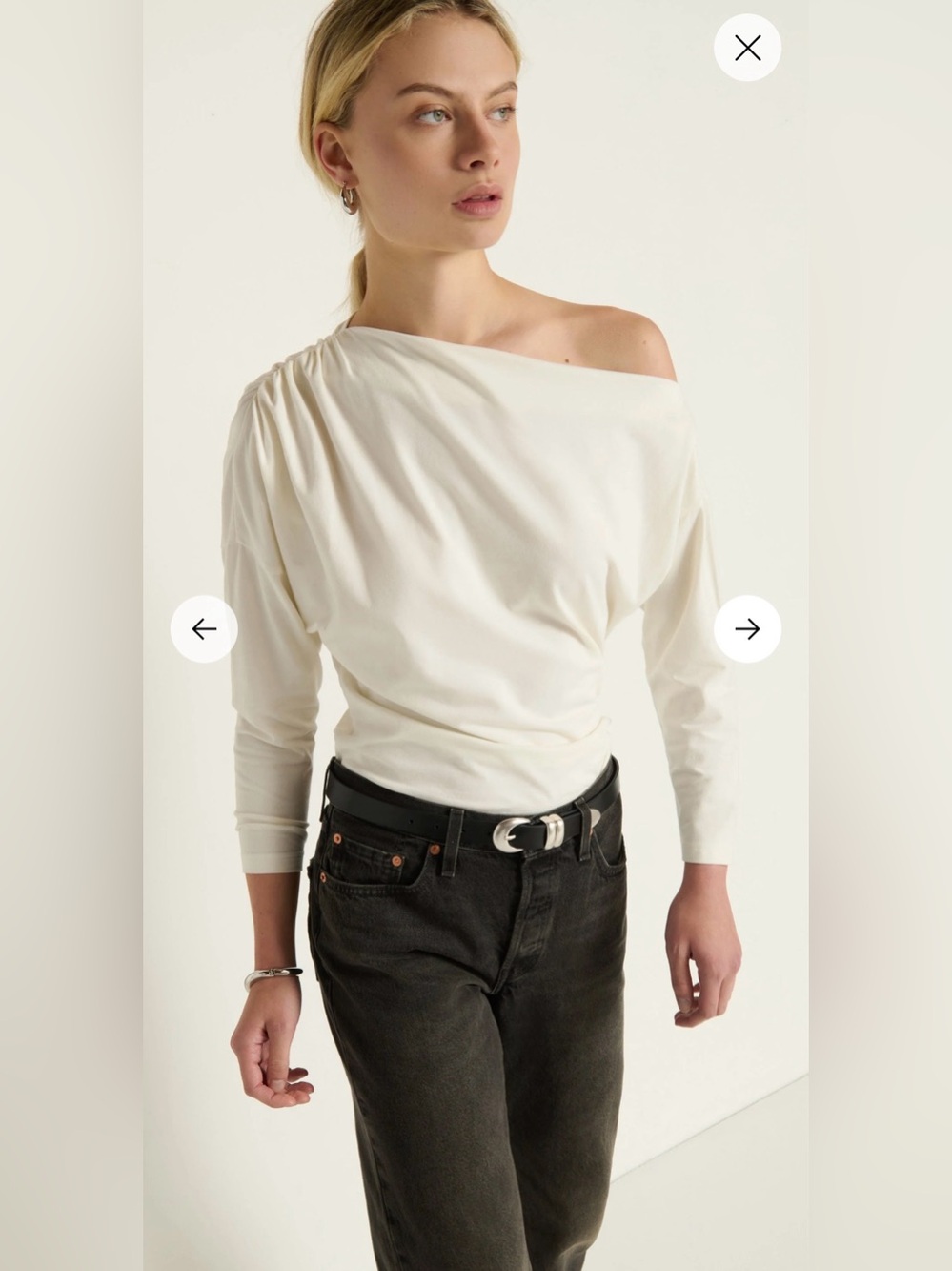 Nation Los Angeles Pietra Off Shoulder Long Sleeve Tee in Porcelain